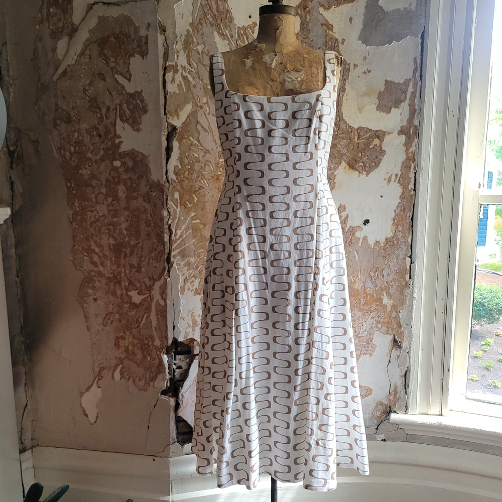 Christian Lacroix White and Brown Midi Dress